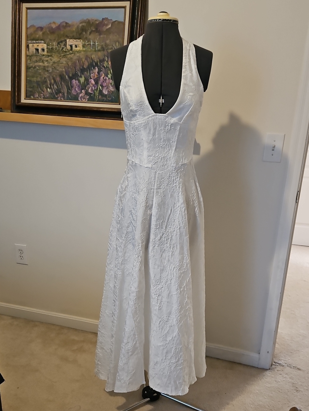White Textured Halter Dress
